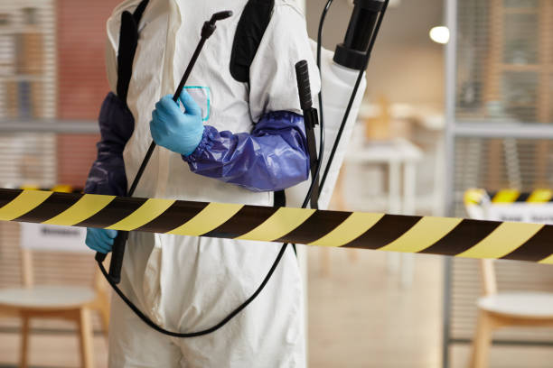 Professional Sewage Cleanup technician working in Leslie, MI